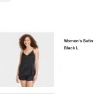 Womens Stars Above Two Piece Camisole Satin Black Pajamas